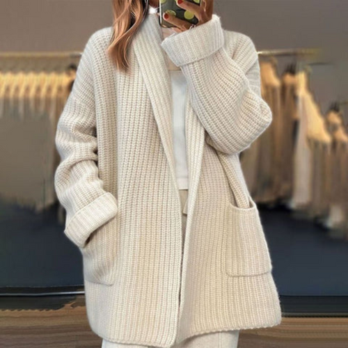 EB | Lang Beige Strickcardigan Wollmischung Komfortabel, Elegant