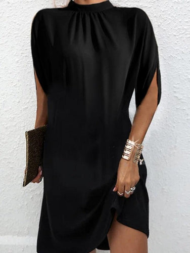 EB Basic-Kleid mit Mock Neck und kurzen Schlitzärmeln