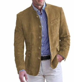 EB | Herren Wildleder Blazer - Mandarin Kragen & Slim Fit