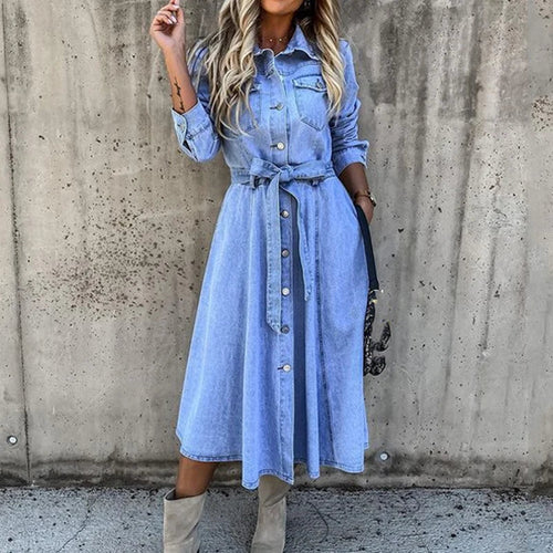 EB | Damen Denim Cardigan Kleid mit Einreihigen Knöpfen