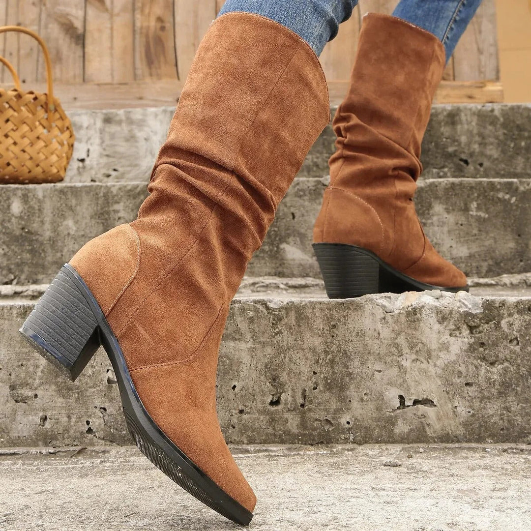 EB | Stiefel - Textil - Knöchelhöhe - Spitzzehe - Mid-Blockabsatz