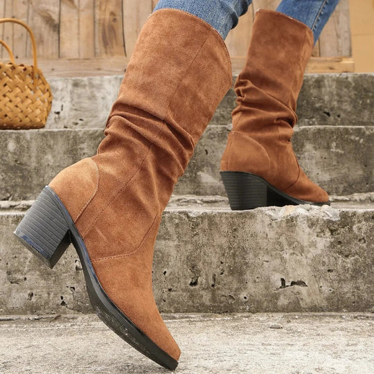 EB | Stiefel - Textil - Knöchelhöhe - Spitzzehe - Mid-Blockabsatz