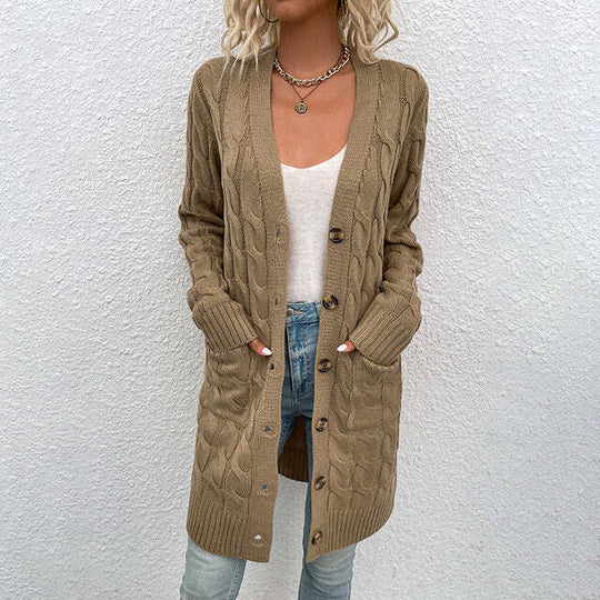 EB | Gestrickte Lange Damenjacke Mit Knöpfen