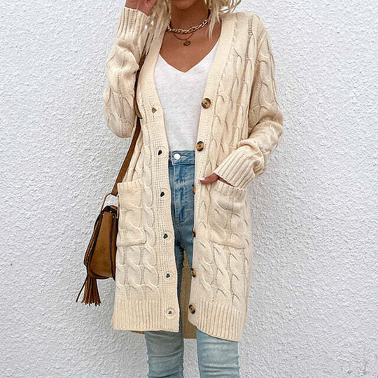 EB | Gestrickte Lange Damenjacke Mit Knöpfen