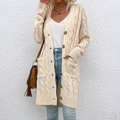 EB | Gestrickte Lange Damenjacke Mit Knöpfen