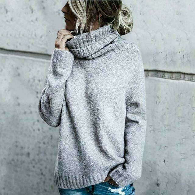 EB | Pullover - Damen Herbst Übergröße Strick Rollkragenpullover