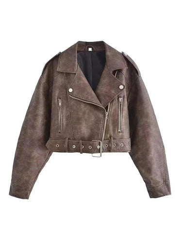 EB | Leder Reverskragenjacke mit Gürtel