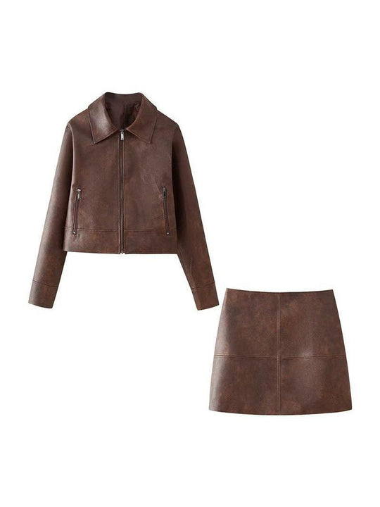 EB | Lederjacke & Kurzes Rock Koordinationsset