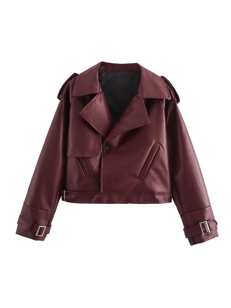 EB | Leder Crop-Jacke mit Gürtel