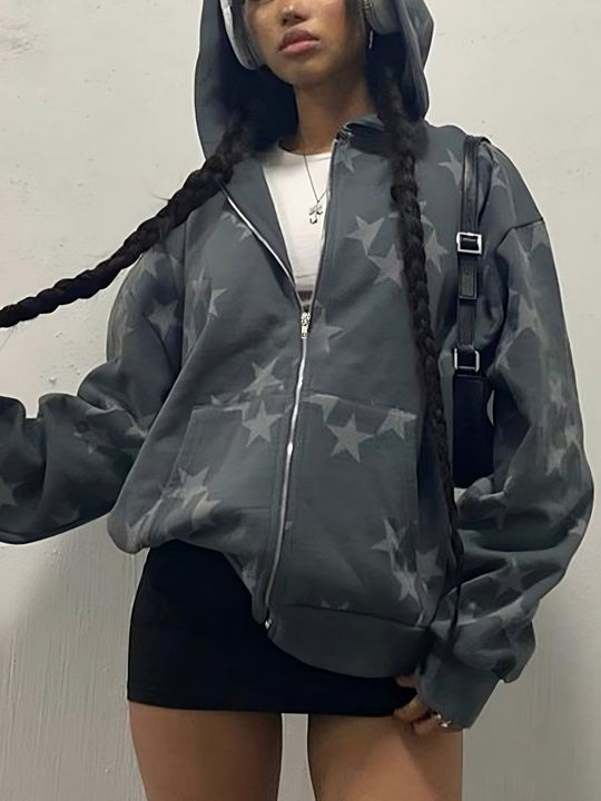 EB | Graue Stern-Hoodie mit Reißverschluss