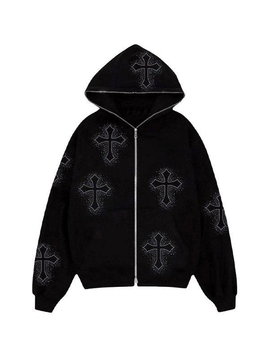 EB | Hoodie mit Reißverschluss Und Strass-Kreuzmuster