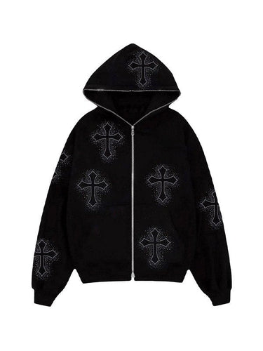 EB | Hoodie mit Reißverschluss Und Strass-Kreuzmuster