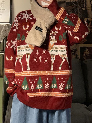EB | Vintage Rundhalsausschnitt Pullover mit Weihnachtshirschdruck
