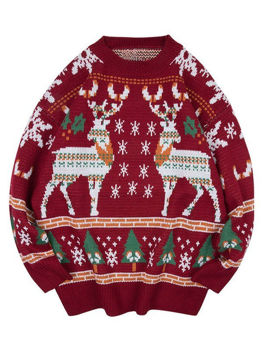 EB | Vintage Rundhalsausschnitt Pullover mit Weihnachtshirschdruck
