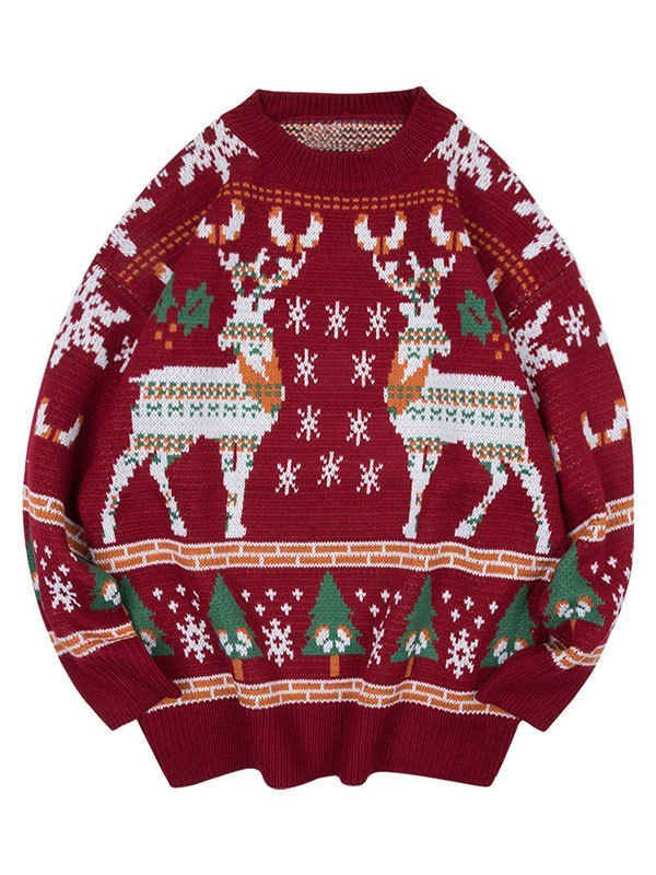EB | Oversized Weihnachts-Pullover mit Rundhalsausschnitt Und Hirschmuster