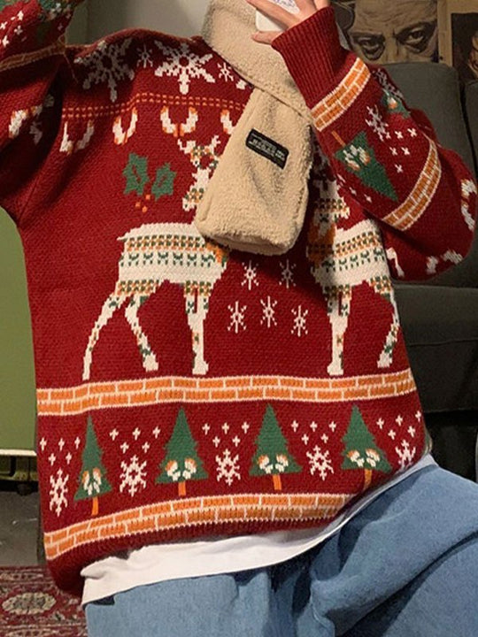 EB | Vintage Rundhalsausschnitt Pullover mit Weihnachtshirschdruck