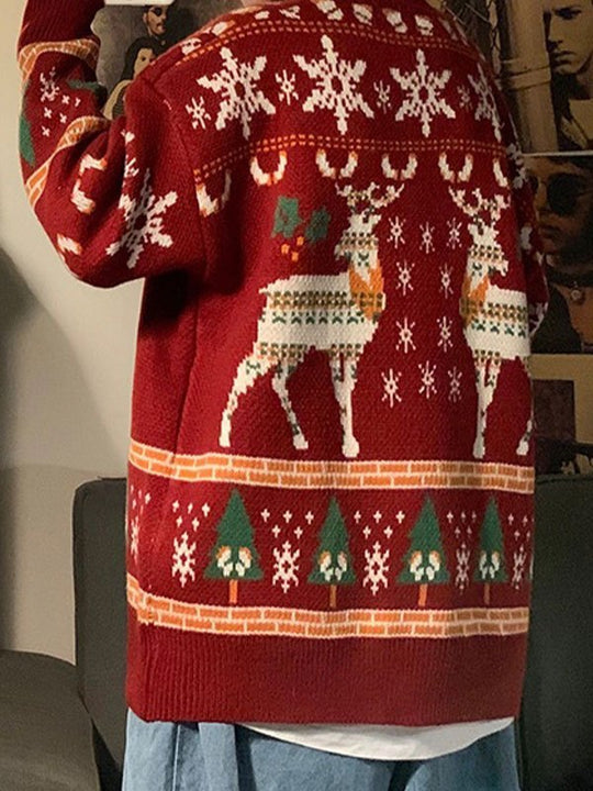 EB | Vintage Rundhalsausschnitt Pullover mit Weihnachtshirschdruck