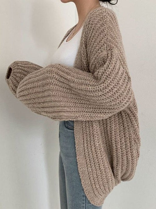 EB | Oversized Gestrickte Strickjacke mit Langen Ärmeln Und Offener Vorderseite