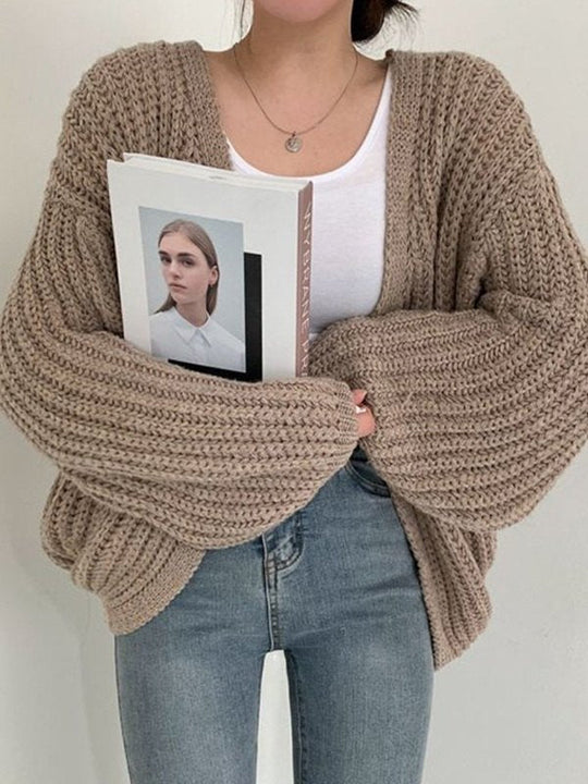 EB | Oversized Gestrickte Strickjacke mit Langen Ärmeln Und Offener Vorderseite