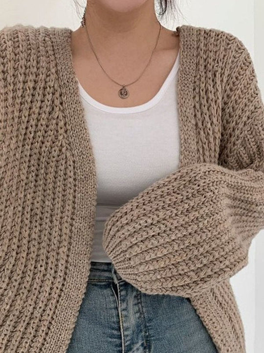 EB | Oversized Gestrickte Strickjacke mit Langen Ärmeln Und Offener Vorderseite