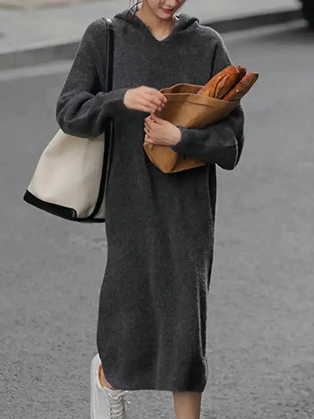 EB | Woll - Kapuzen - Strick - Midi - Kleid