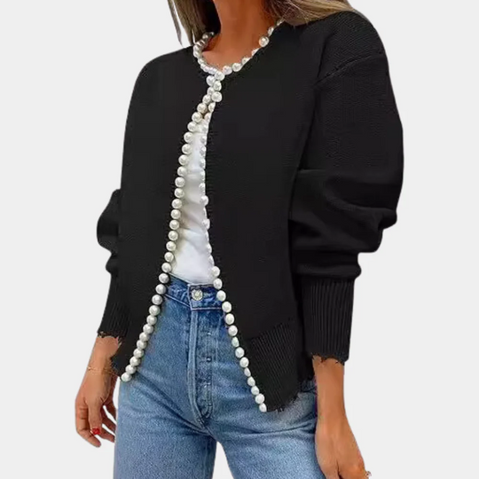 EB | Strickjacke Bequeme Passform Weiches Strickmaterial Perlenknöpfe Lange Ärmel