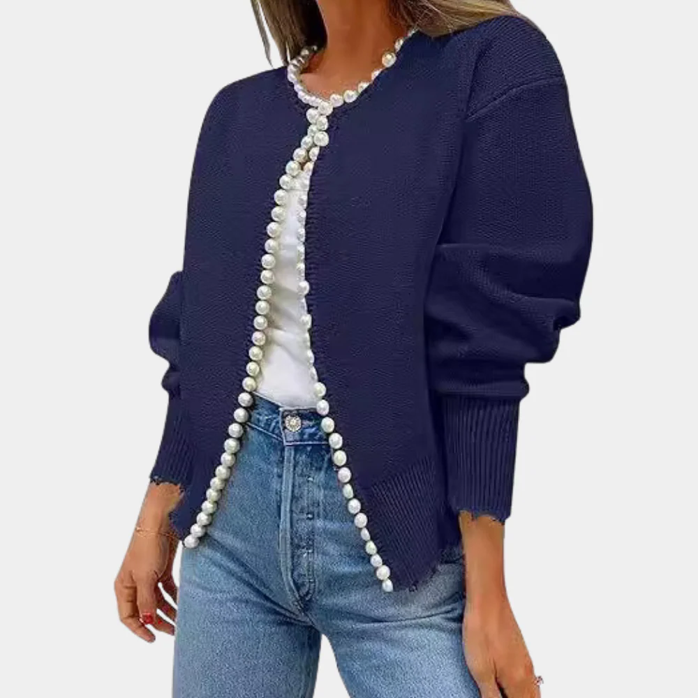 EB | Strickjacke Bequeme Passform Weiches Strickmaterial Perlenknöpfe Lange Ärmel