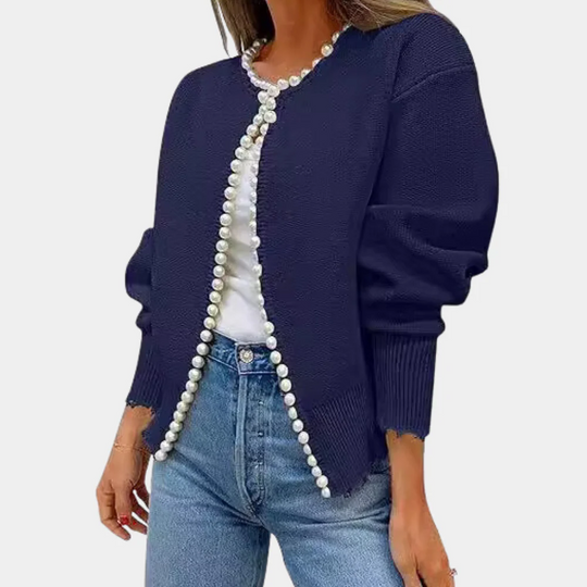EB | Strickjacke Bequeme Passform Weiches Strickmaterial Perlenknöpfe Lange Ärmel