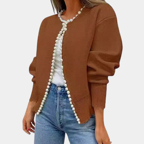 EB | Strickjacke Bequeme Passform Weiches Strickmaterial Perlenknöpfe Lange Ärmel