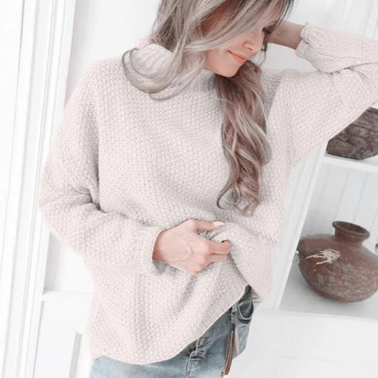EB | Relaxed Fit Hoher Kragen Texturiertes Strickmaterial Lange Ärmel