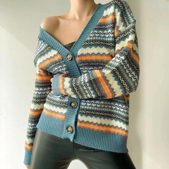 EB | Strickjacke Legere Passform Wollmischung V-Ausschnitt Gemustertes Strickdesign
