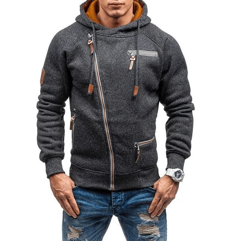 EB | Kapuzenpullover Fleece Reguläre Passform Asymmetrischer Reißverschluss Reißverschlusstaschen