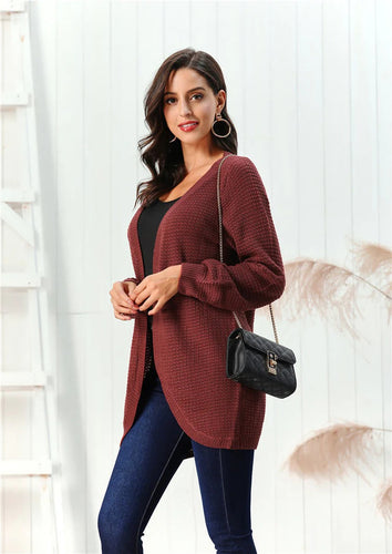 EB | Strickjacke Grobstrick Lockere Passform V-Ausschnitt Offene Frontschicht