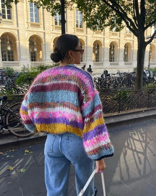 EB | Strickjacke Wool Blend Cropped Passform Offene Vorderseite Ballonärmel