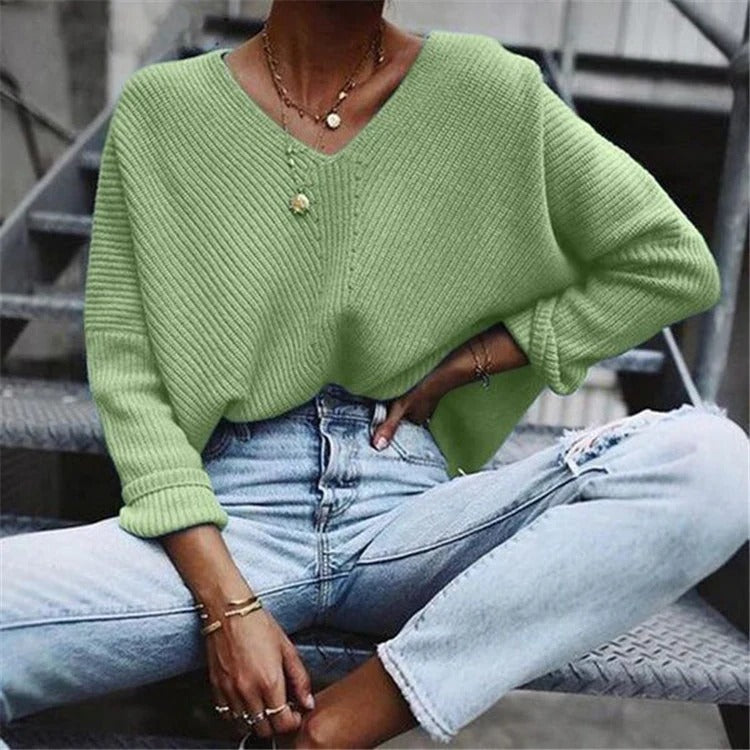 EB | Strickpullover Übergröße Passform V-Ausschnitt Rippstruktur