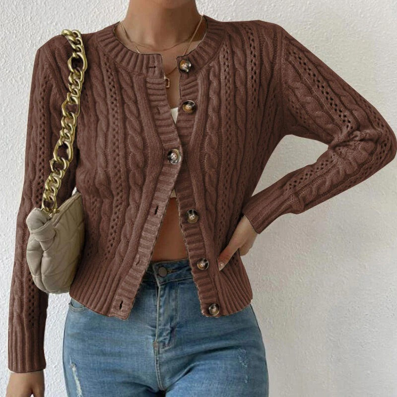 EB | Cardigan Fitted Wolle-Mischung Kabelstrick Knopf-Front Langarm