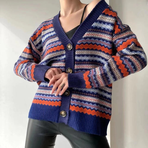 EB | Strickjacke Legere Passform Wollmischung V-Ausschnitt Gemustertes Strickdesign
