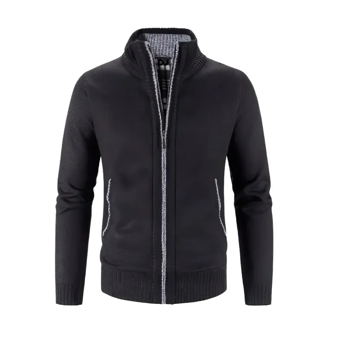 EB | Zip Cardigan Slim Fit Wollstrick Rippkante Kontrastdetail