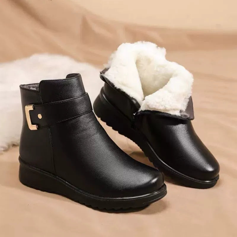 EB | Stiefeletten Leder Warm Gefüttert Strukturierte Passform Schnalle Rutschfeste Sohle