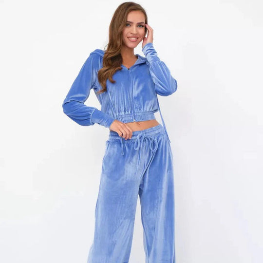 EB | Loungewear Set Fleece Lässiger Schnitt Kapuzenpullover mit Kordelzug Weite Hose