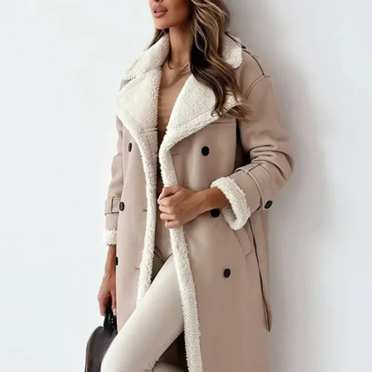 EB | Langshearling Gefütterter Trenchcoat Schicker Doppelreiher Wintermantel