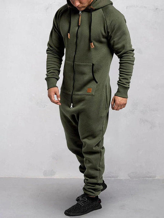 EB | Jumpsuit Fleece Komfort Lässige Passform Kapuze Voller Reißverschluss Taschen