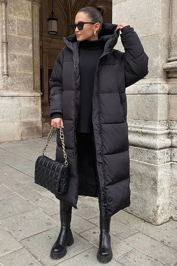 EB | Pufferjacke Synthetisch Übergröße Passform Lang Hochkragen Kapuze