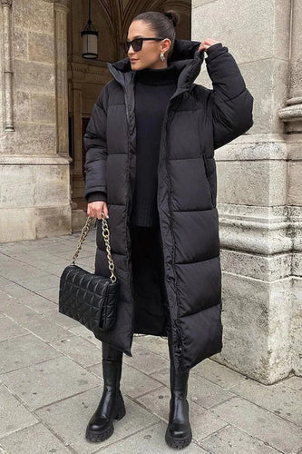 EB | Pufferjacke Synthetisch Übergröße Passform Lang Hochkragen Kapuze