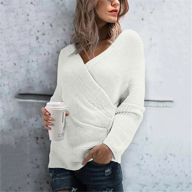 EB | Wickelpullover Strukturstrick V-Ausschnitt Lässige Passform Gerippte Details
