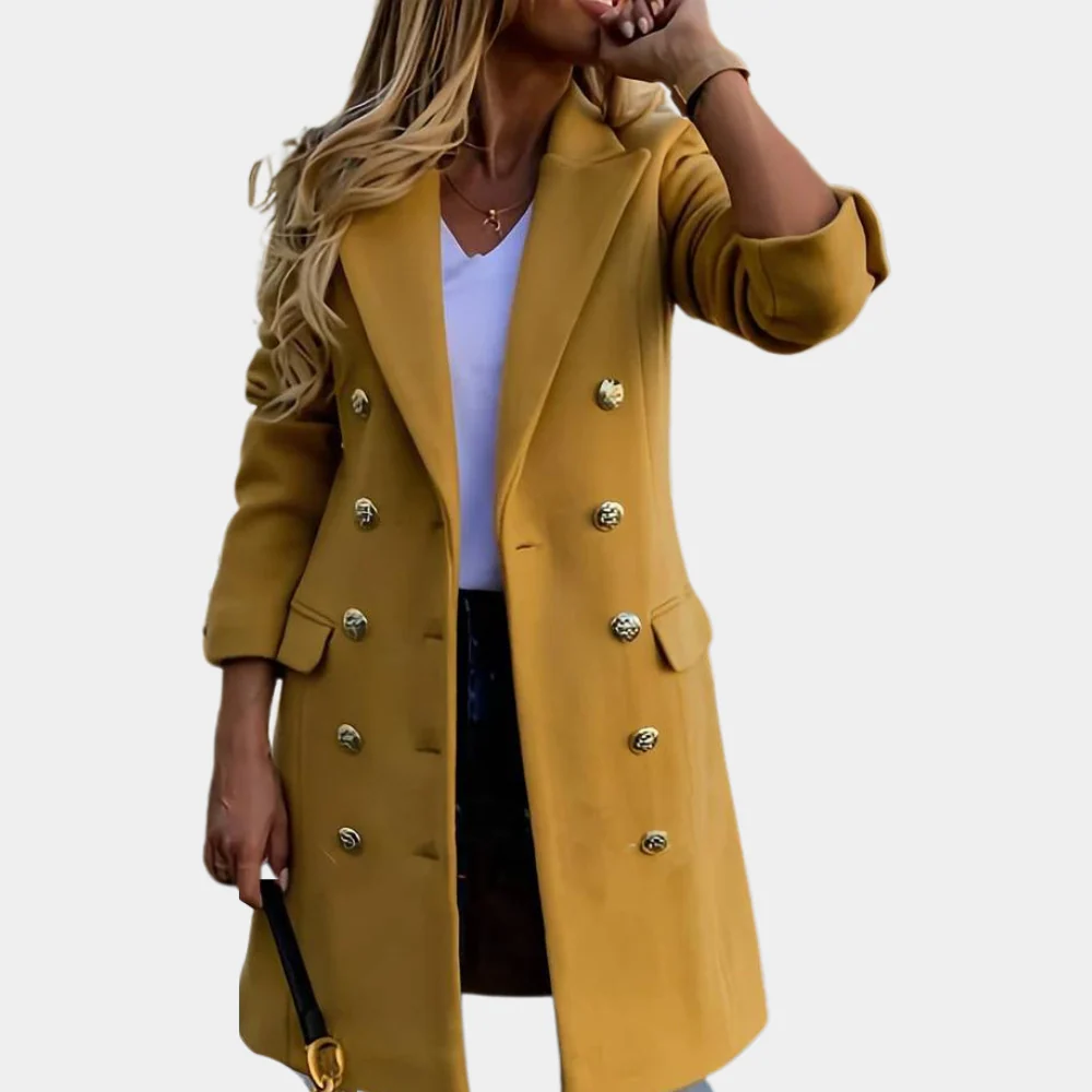 EB | Trenchcoat Taillierte Passform Wollmischung Doppelreiher Knie Lang