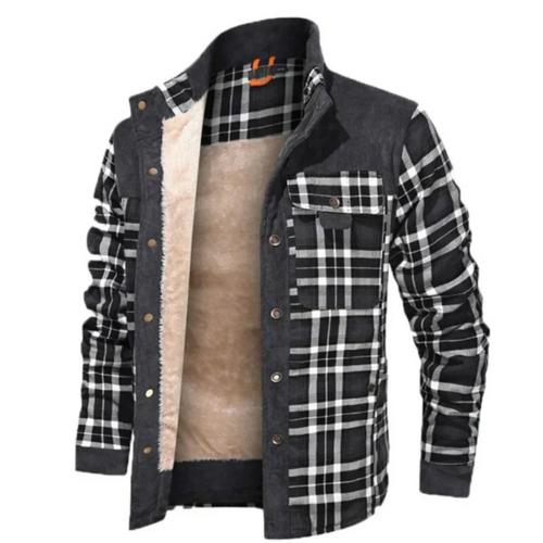EB | Wolle Jacke mit Karomuster, warm gefüttert, normale Passform, Knopfverschluss