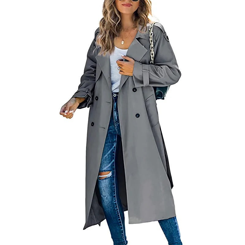 EB | Trenchcoat Lange Passform Gürtel an der Taille Doppelreiher Klassischer Stil