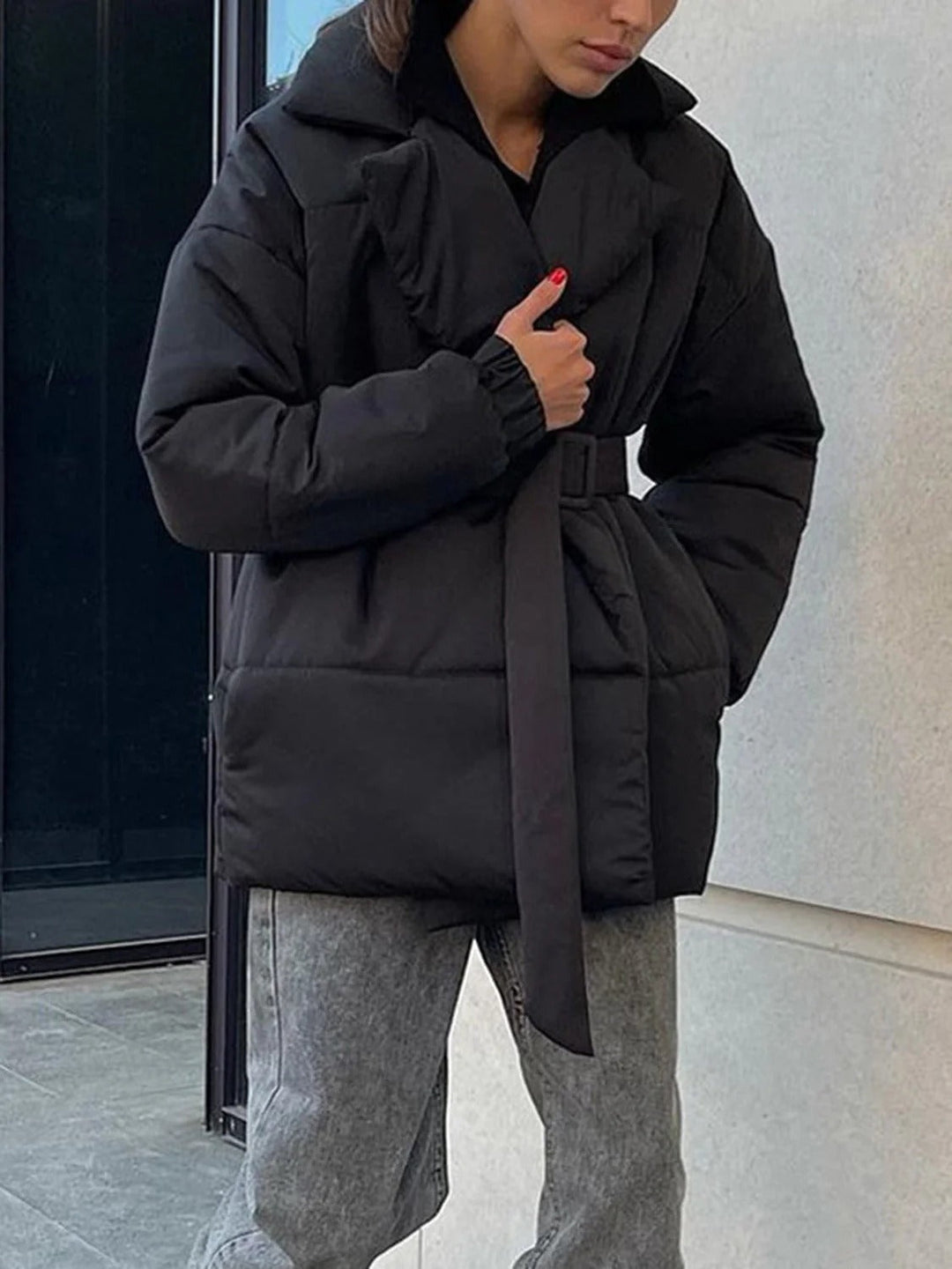 EB | Gürteltaschen Pufferjacke Wickel Front Stepp Wintermantel