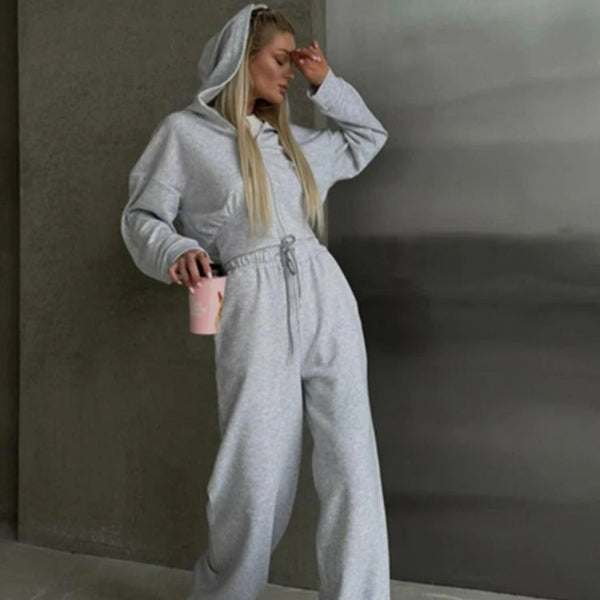EB | Loungewear Set Zip-Up Kapuzenpullover Weite Hose Weicher Baumwollmix